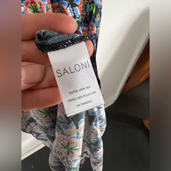 NWOT Saloni HOLLY RUFFLED FLORAL-PRINT SILK MIDI DRESS IN 1676-EBONY DRAGON, 8 - Picture 3 of 7